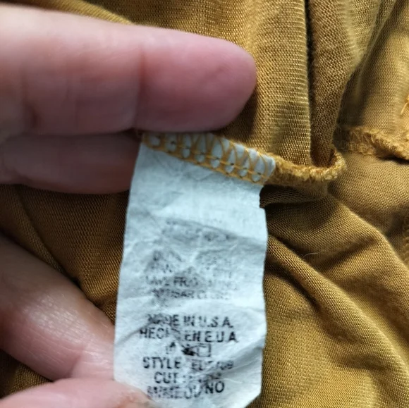 2250) Roolee Gold Mock Wrap 3/4 Bell Sleeve Pullover Dress Size Medium - Picture 9 of 9